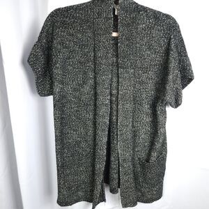 Chico's 1 Womens Medium Black Cotton Acrylic Open Front Cardigan Sweater